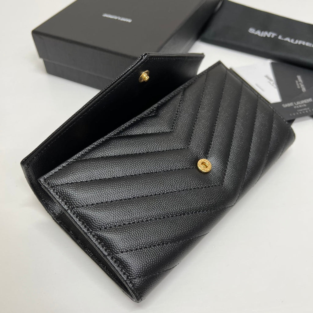Long Wallet Black Leather Gold Tone 10769 19cm