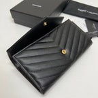 Long Wallet Black Leather Gold Tone 10769 19cm