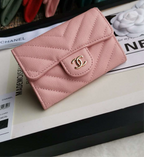 Caviar Chevron Quilted Compact Flap Wallet Pink