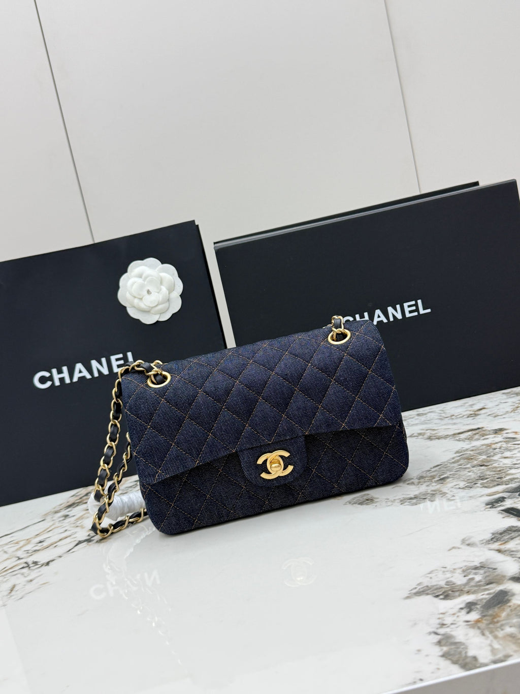 Denim Quilted Flap Bag