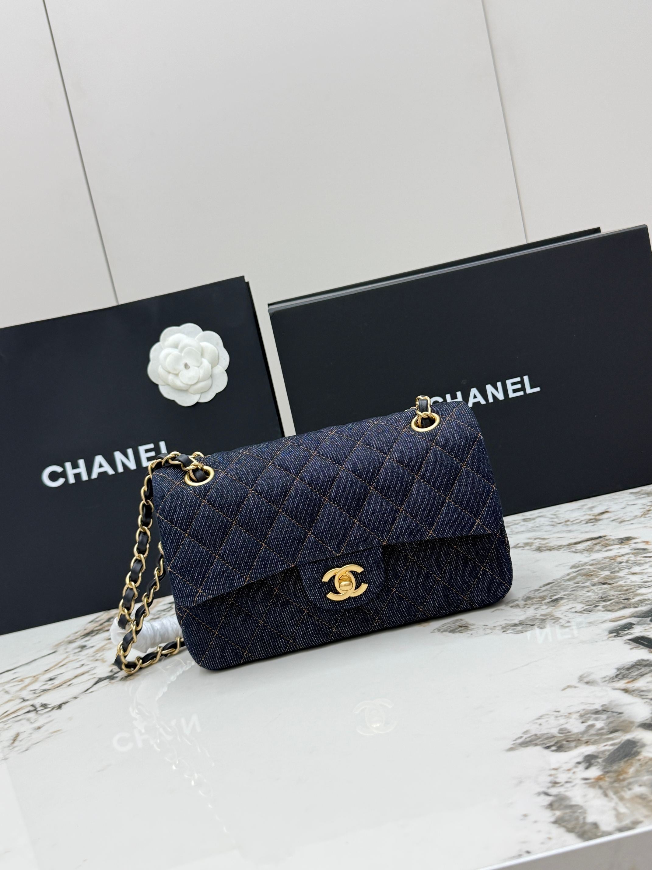 Denim Quilted Flap Bag