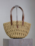 PANIER MEDIUM IN RAFFIA AND VEGETABLE-TANNED LEATHER