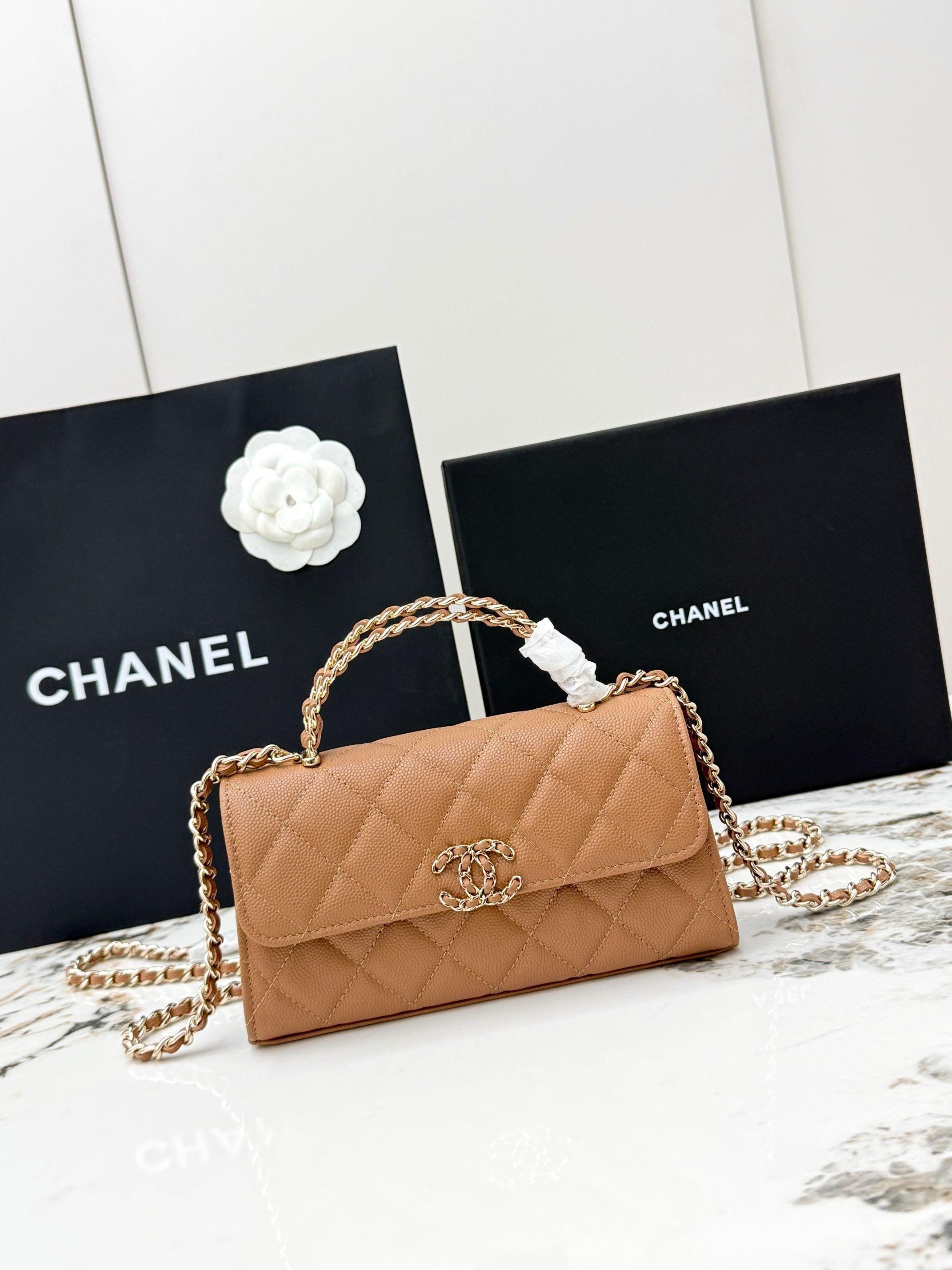 Flap Bag with Handle Beige