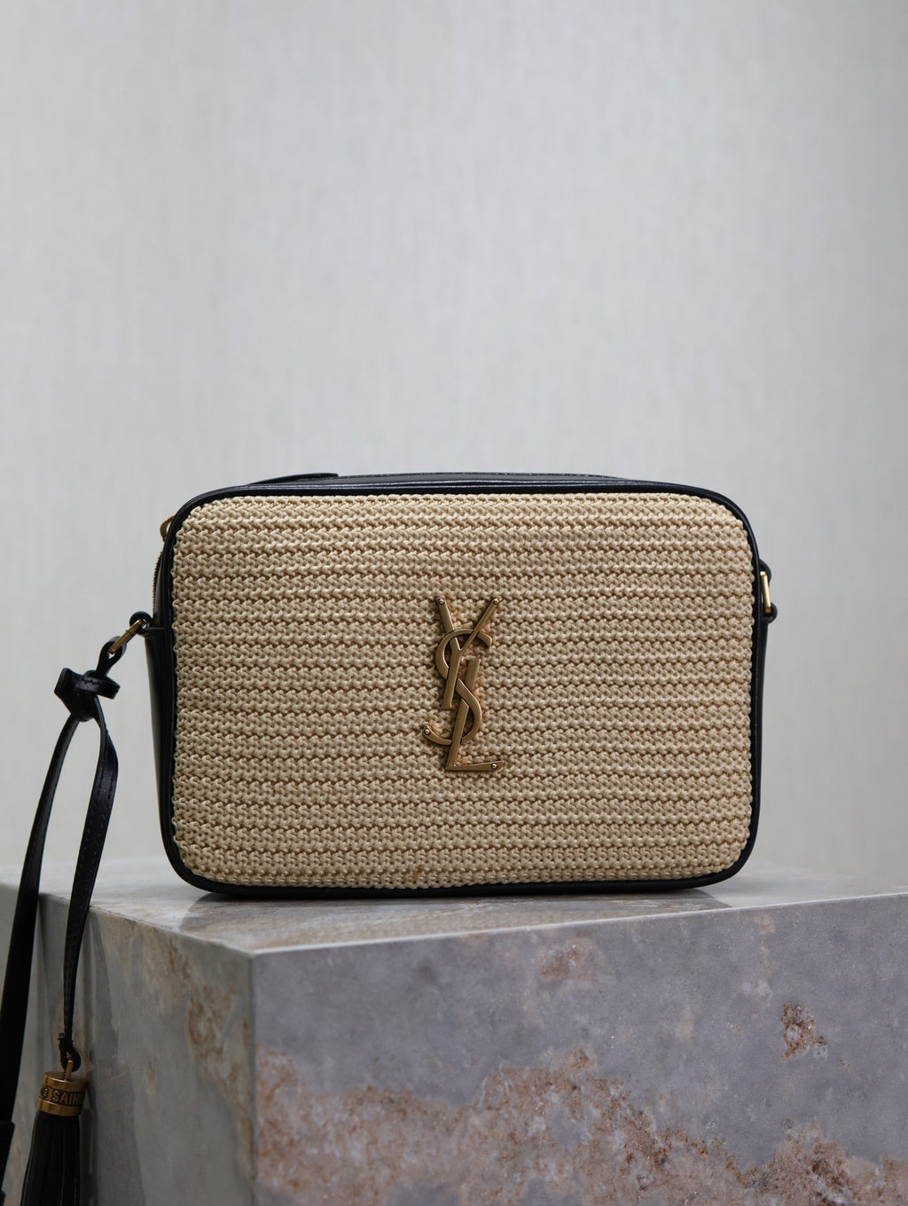 Saint Laurent Lou Medium Monogram Raffia Camera Bag