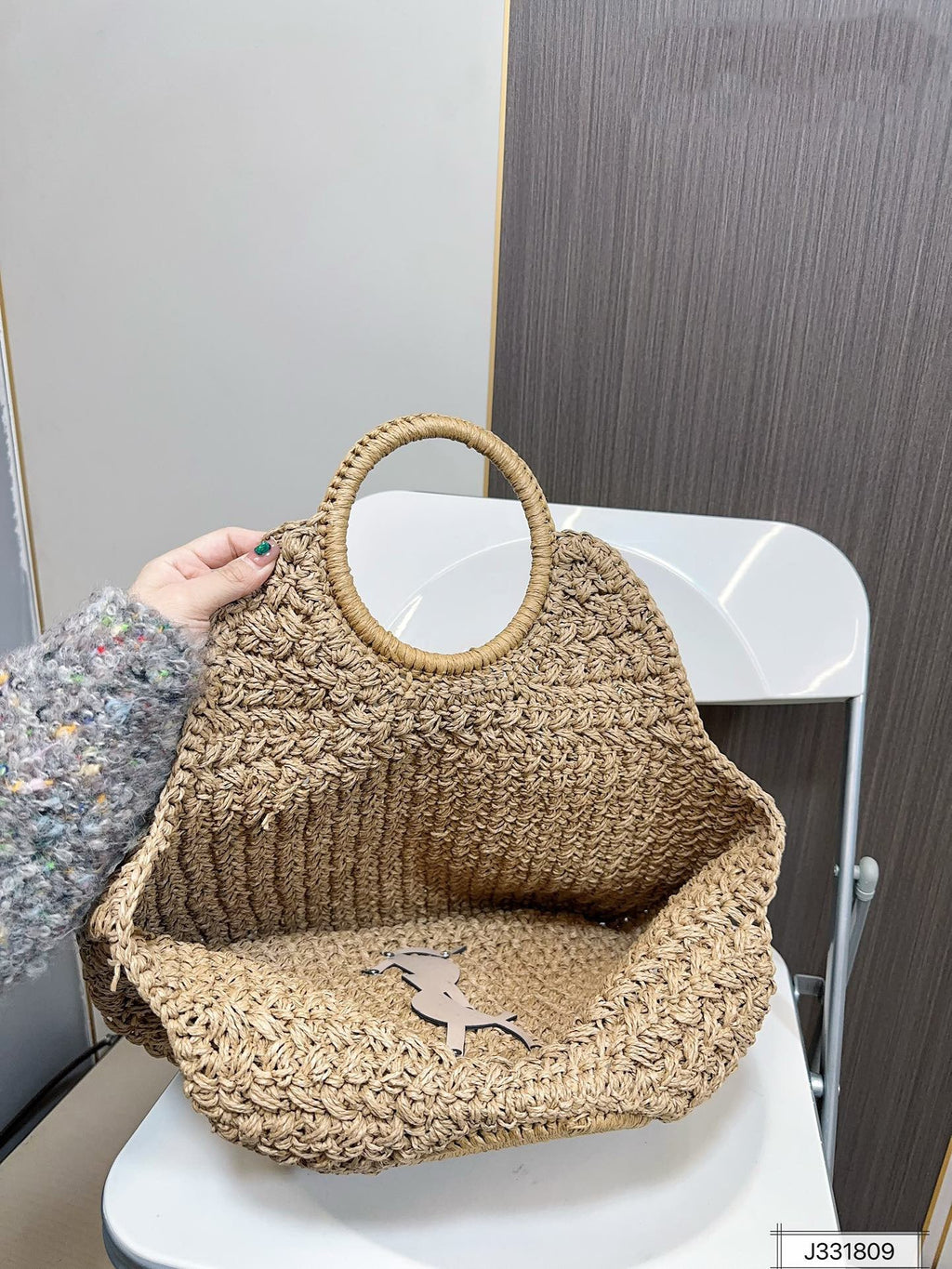 SAINT LAURENT Summer Raffia Tote Bag 41x37cm