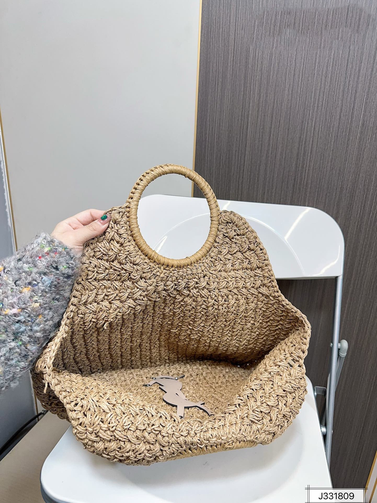 SAINT LAURENT Summer Raffia Tote Bag 41x37cm