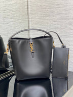 Le 37 Black Shiny Leather Handle Shoulder Bag with Charm and Adjustable Strap (20 x 25 x 16) cm