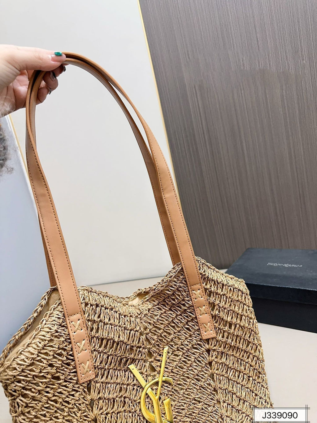 SAINT LAURENT Vacation Casual Raffia Woven Tote Bag 35x32cm