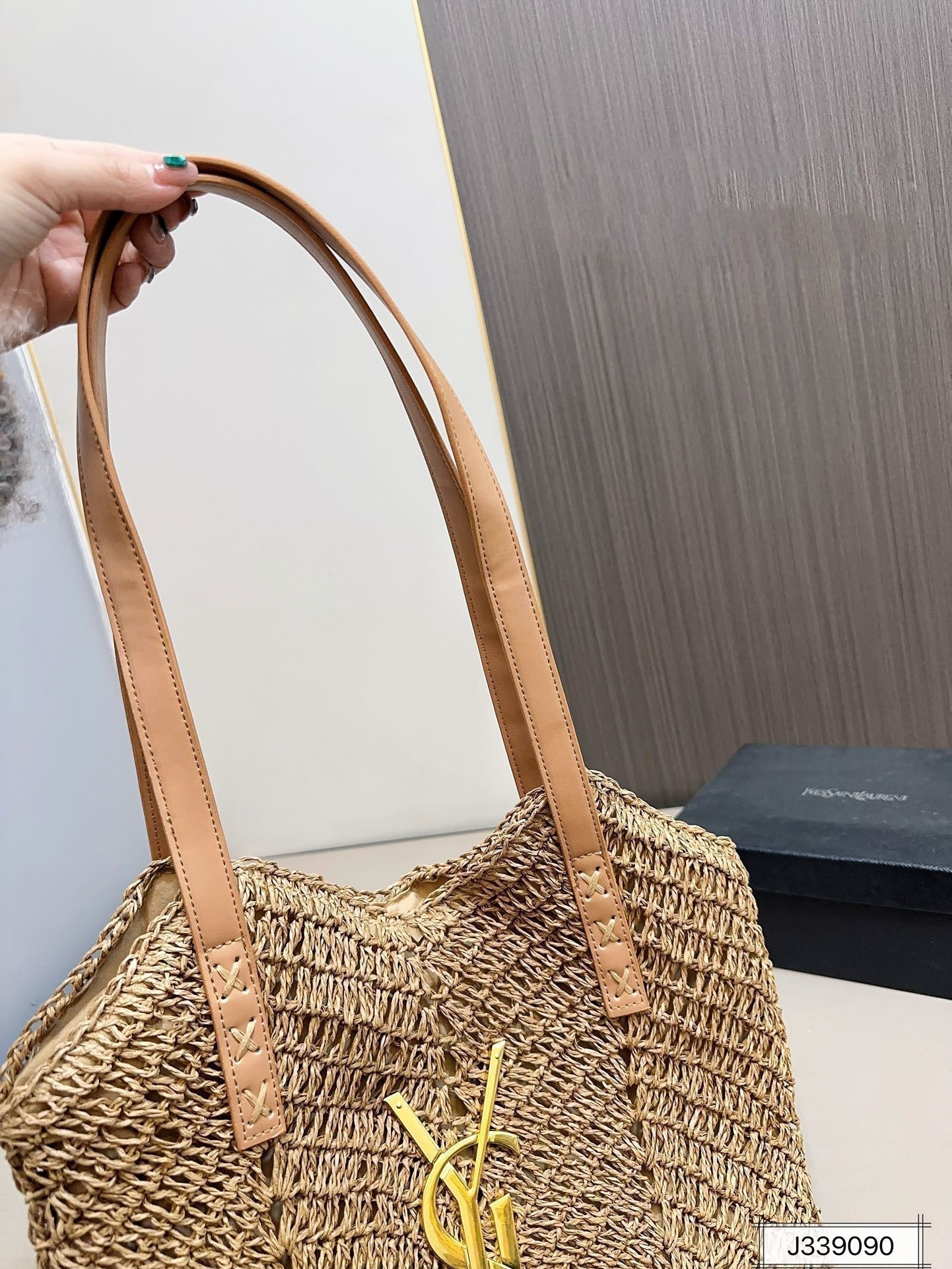 SAINT LAURENT Vacation Casual Raffia Woven Tote Bag 35x32cm