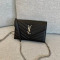Cassandre Envelope Chain Wallet Black Grain Leather 19x11.5x4 cm