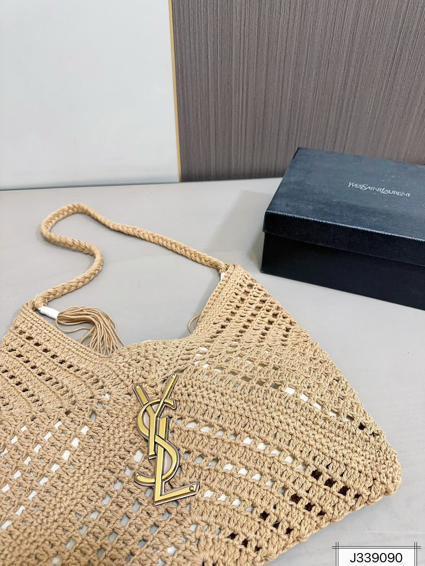 SAINT LAURENT Raffia Tote Bag Beach Casual 37x22cm