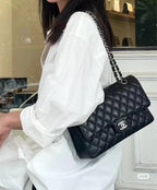 Classic Flap Bag  Black Quilted Caviar Leather with Gold-Tone Hardware