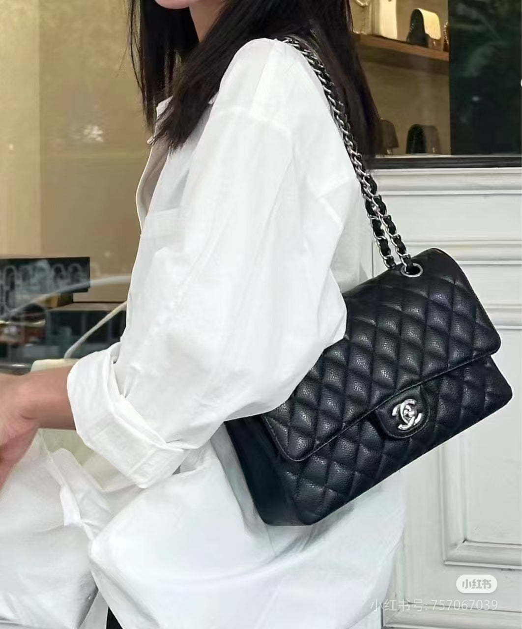 Classic Flap Bag  Black Quilted Caviar Leather with Gold-Tone Hardware