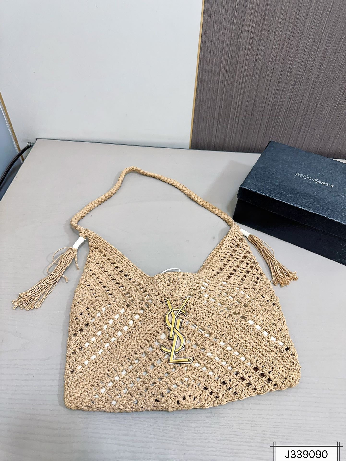 SAINT LAURENT Raffia Tote Bag Beach Casual 37x22cm