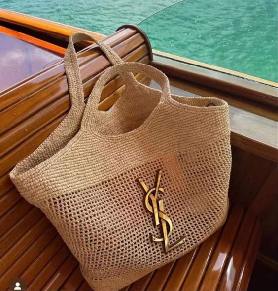 SAINT LAURENT Raffia Icare Tote Bag