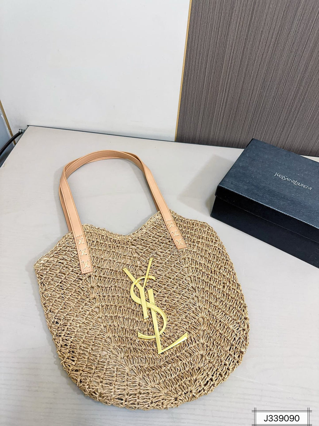 SAINT LAURENT Vacation Casual Raffia Woven Tote Bag 35x32cm