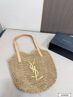 SAINT LAURENT Vacation Casual Raffia Woven Tote Bag 35x32cm