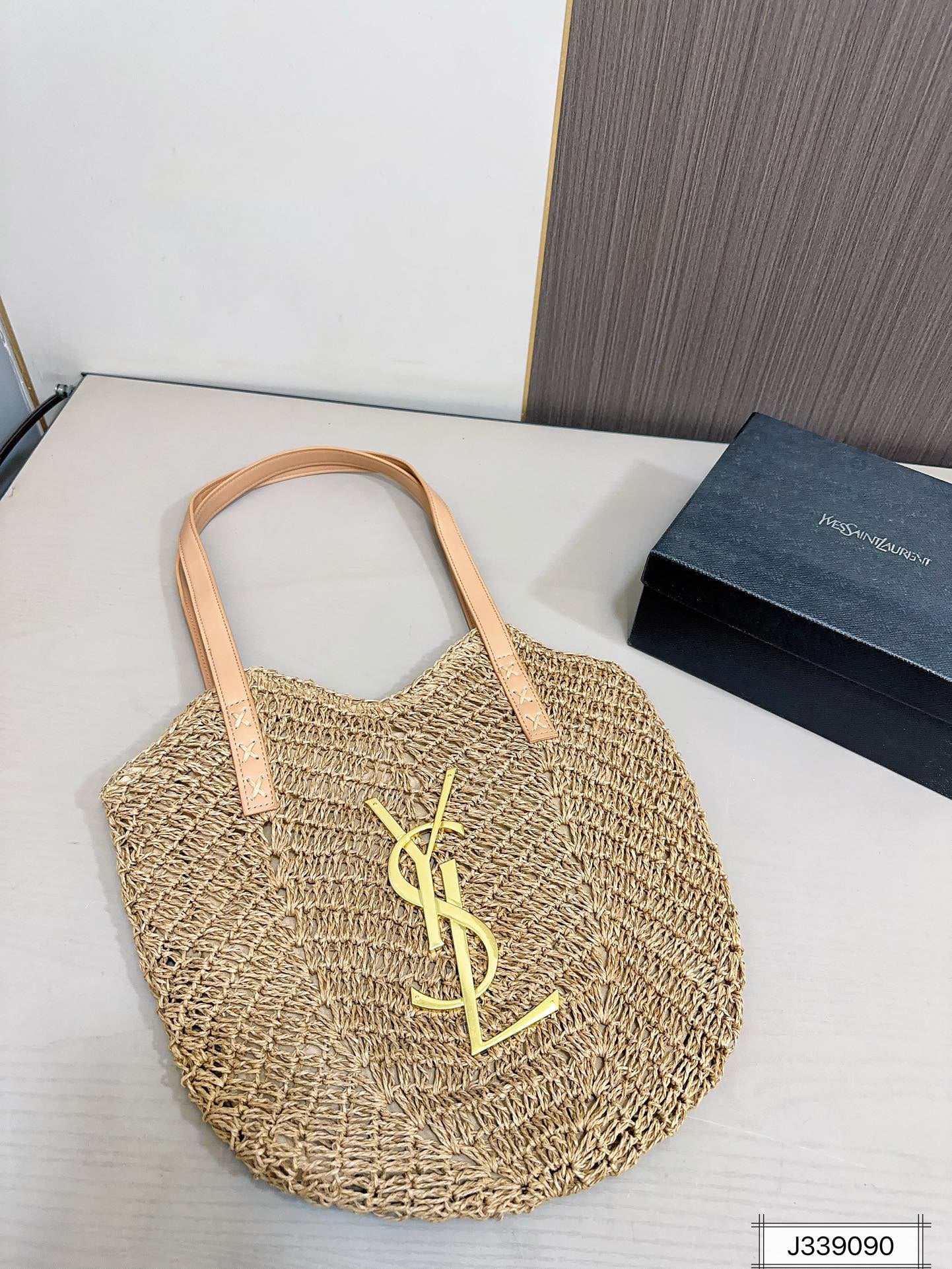 SAINT LAURENT Vacation Casual Raffia Woven Tote Bag 35x32cm