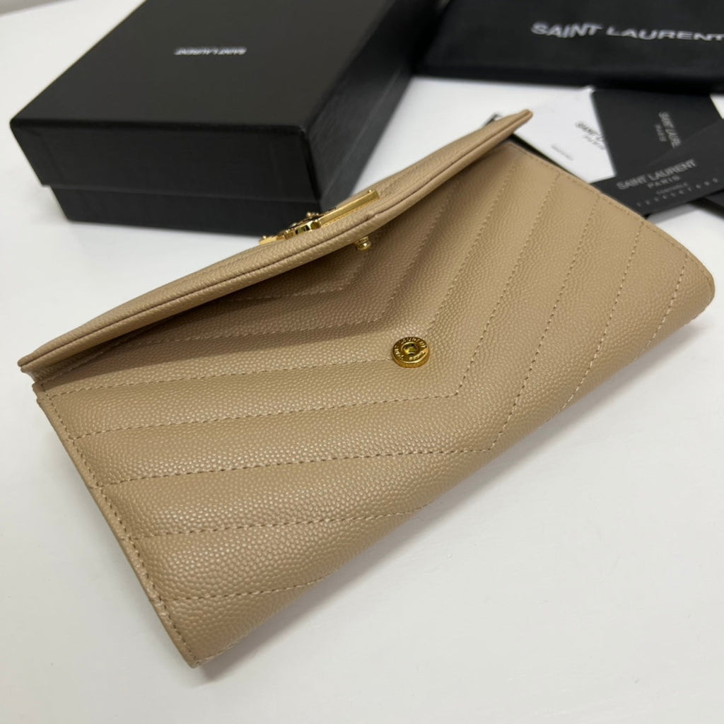 Long Wallet Beige Leather Gold Tone 10772  19cm
