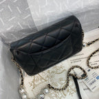 Pearl logo strap Flap Bag Black