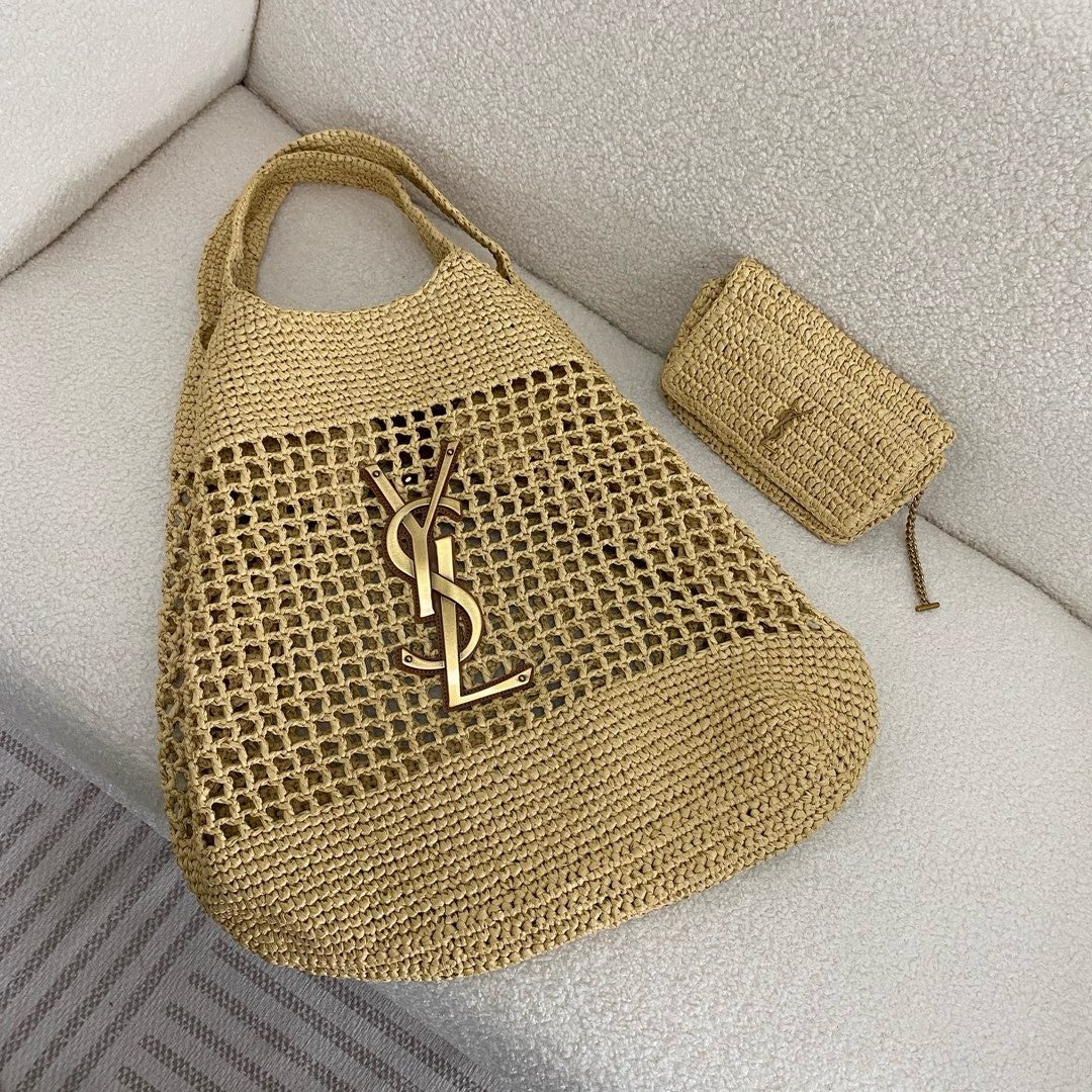 SAINT LAURENT Raffia Icare Tote Bag