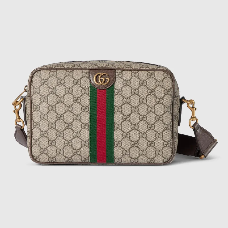 Ophidia Medium GG Supreme Canvas Shoulder Crossbody Bag with Web Stripe and Leather Trim (23.9 x 15 x 3.8) cm