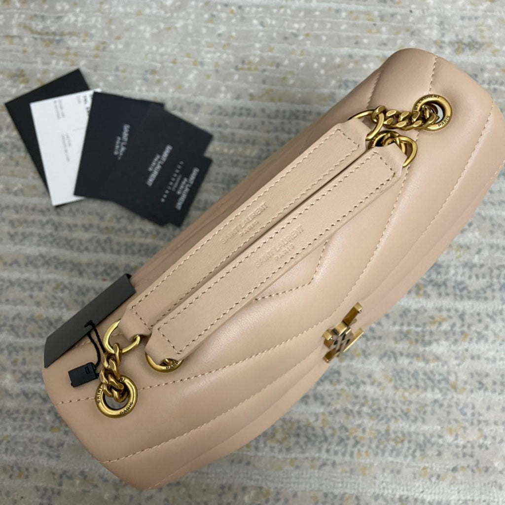Small Loulou 23 Beige Leather Gold 23x17x9cm