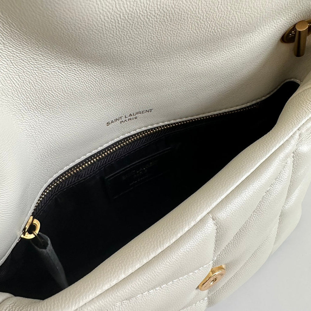 Loulou Puffer Toy Quilted Lambskin Shoulder Crossbody Bag with Chain Strap White (23 x 15.5 x 8.5) cm