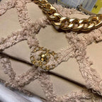 19 Medium Denim Flap Bag Beige