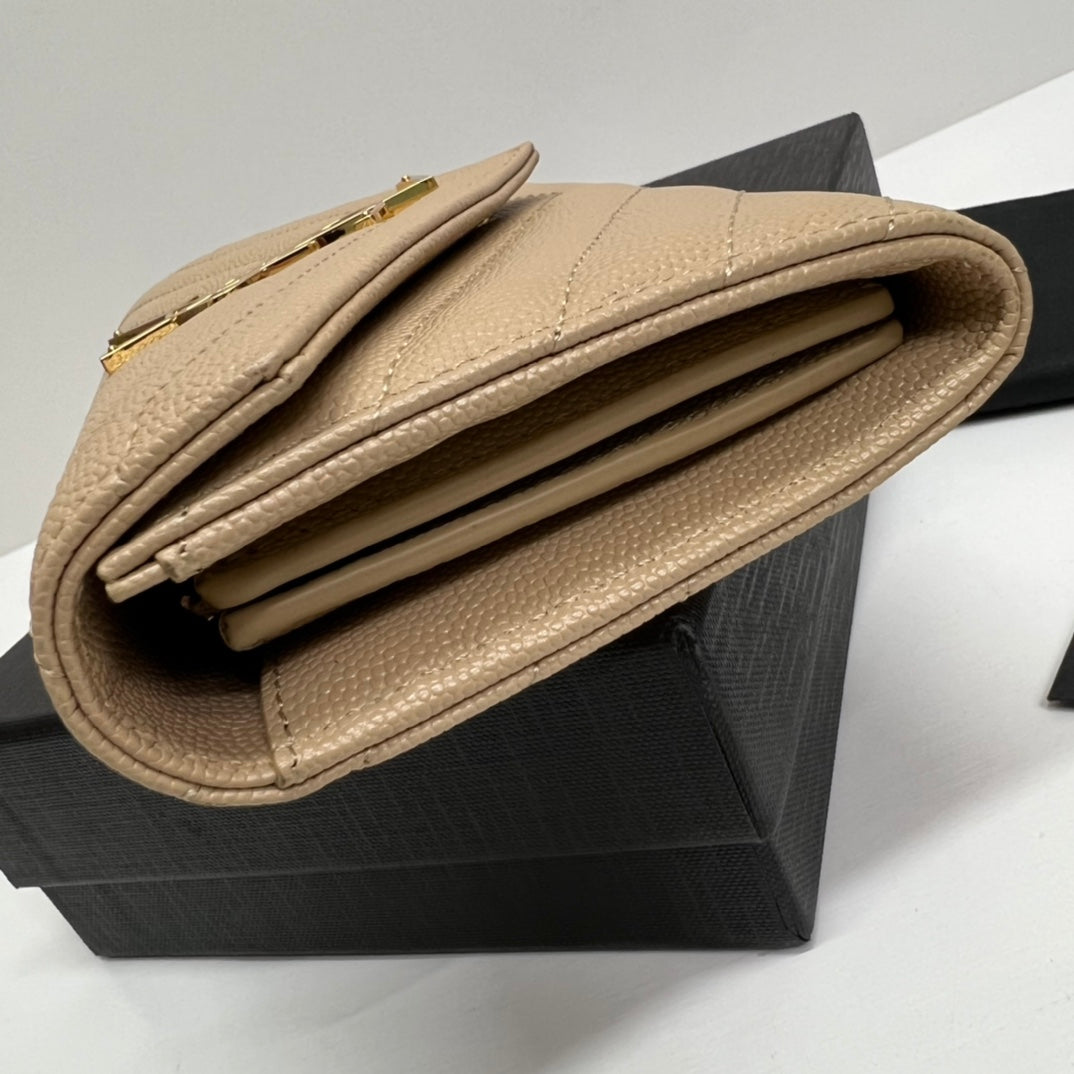 Long Wallet Beige Leather Gold Tone 10772  19cm