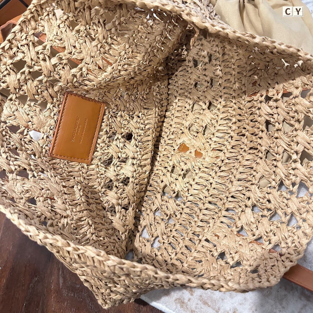PANIER MEDIUM IN RAFFIA AND VEGETABLE-TANNED LEATHER