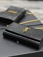 Kate Croc Embossed BLack Gold Hardware - 23x14x3cm