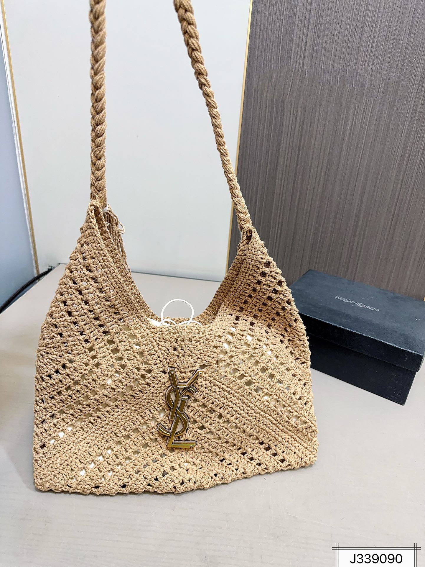 SAINT LAURENT Raffia Tote Bag Beach Casual 37x22cm