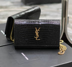 Kate Croc Embossed BLack Gold Hardware - 23x14x3cm