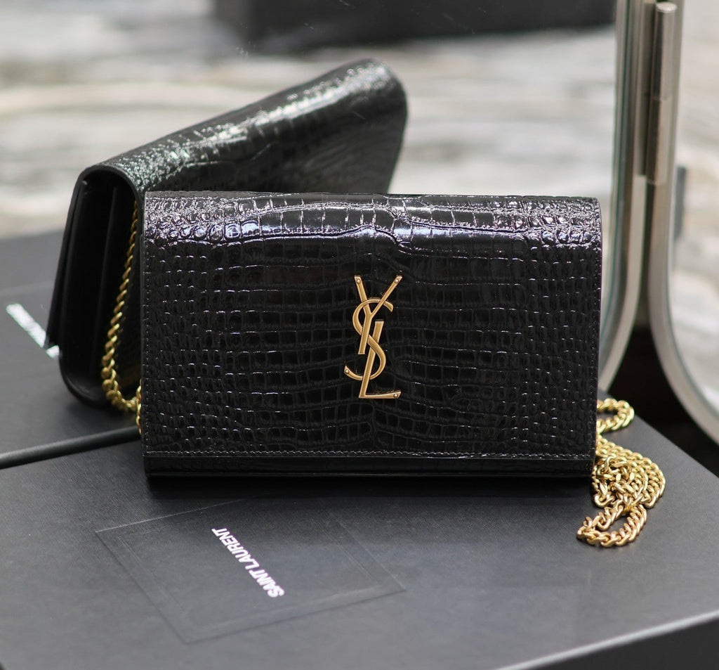 Kate Croc Embossed BLack Gold Hardware - 23x14x3cm