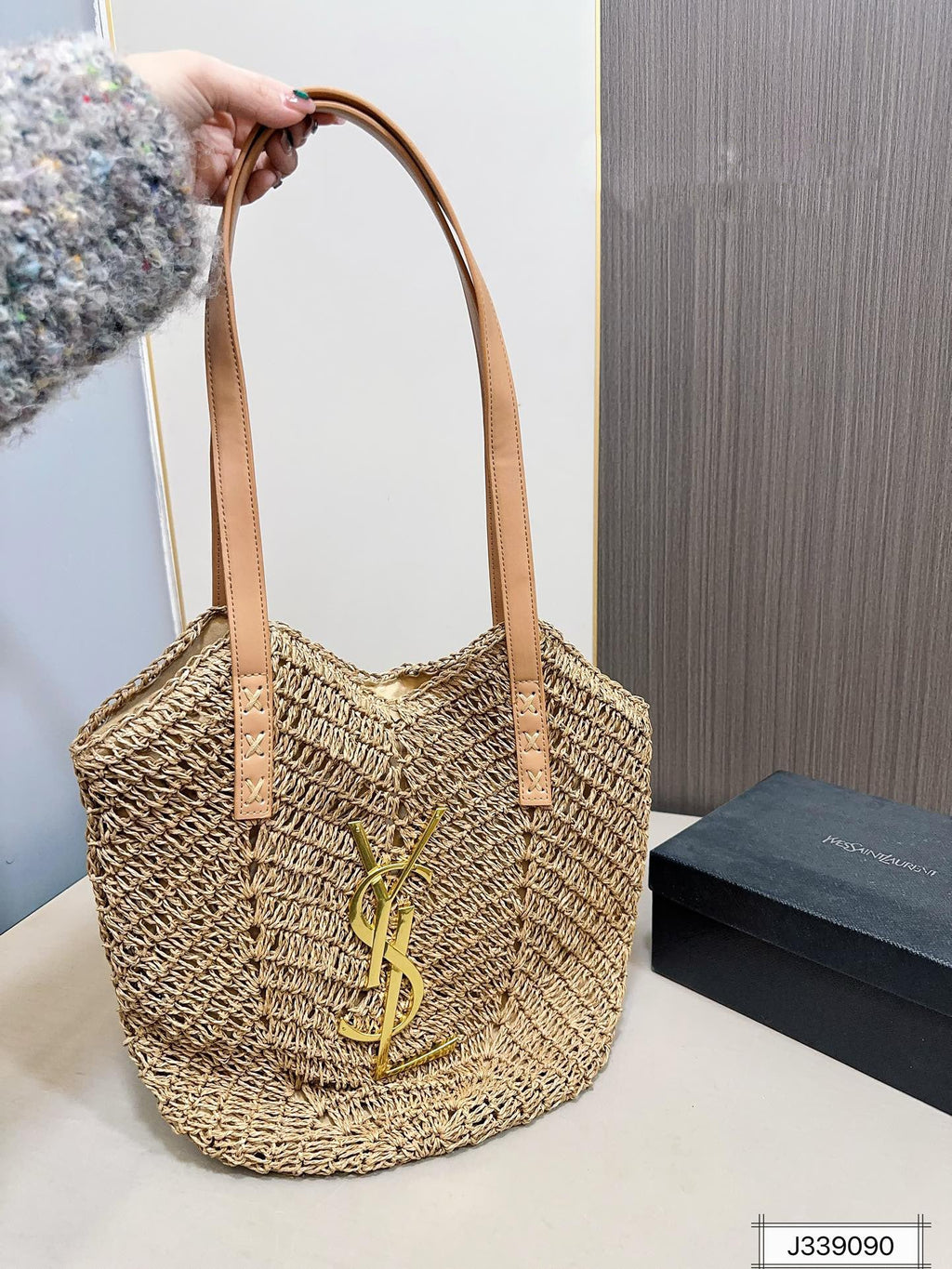 SAINT LAURENT Vacation Casual Raffia Woven Tote Bag 35x32cm