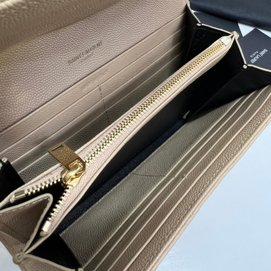 Long Wallet Beige Leather Gold Tone 10772  19cm