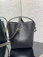 Le 37 Black Shiny Leather Handle Shoulder Bag with Charm and Adjustable Strap (20 x 25 x 16) cm