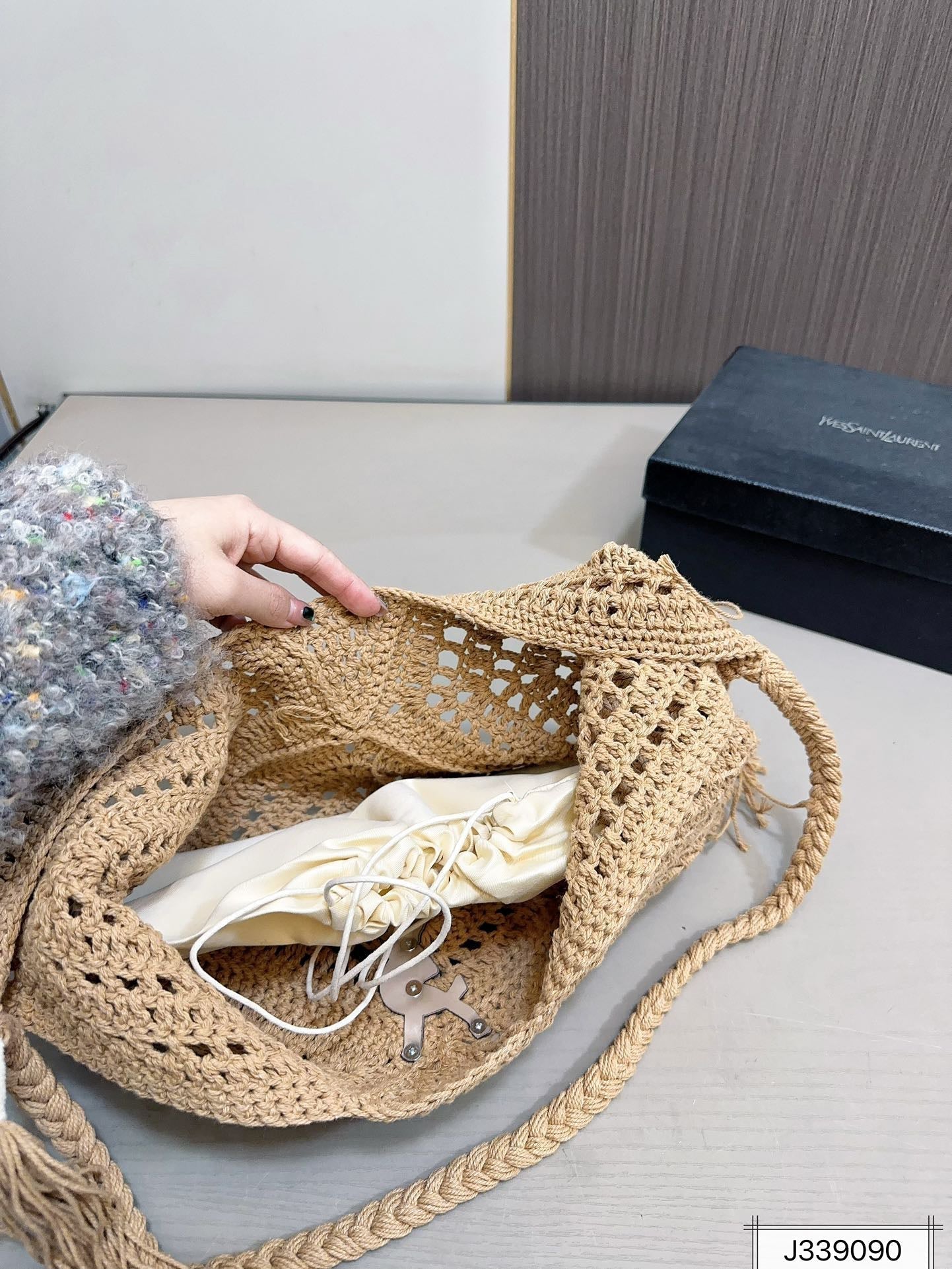SAINT LAURENT Raffia Tote Bag Beach Casual 37x22cm