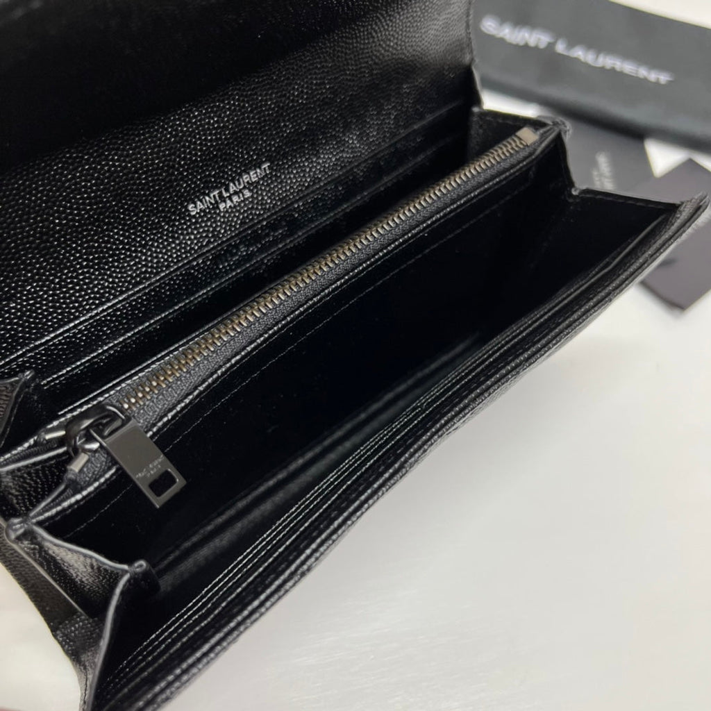 Long Wallet Black Leather Black Tone 10767 19cm