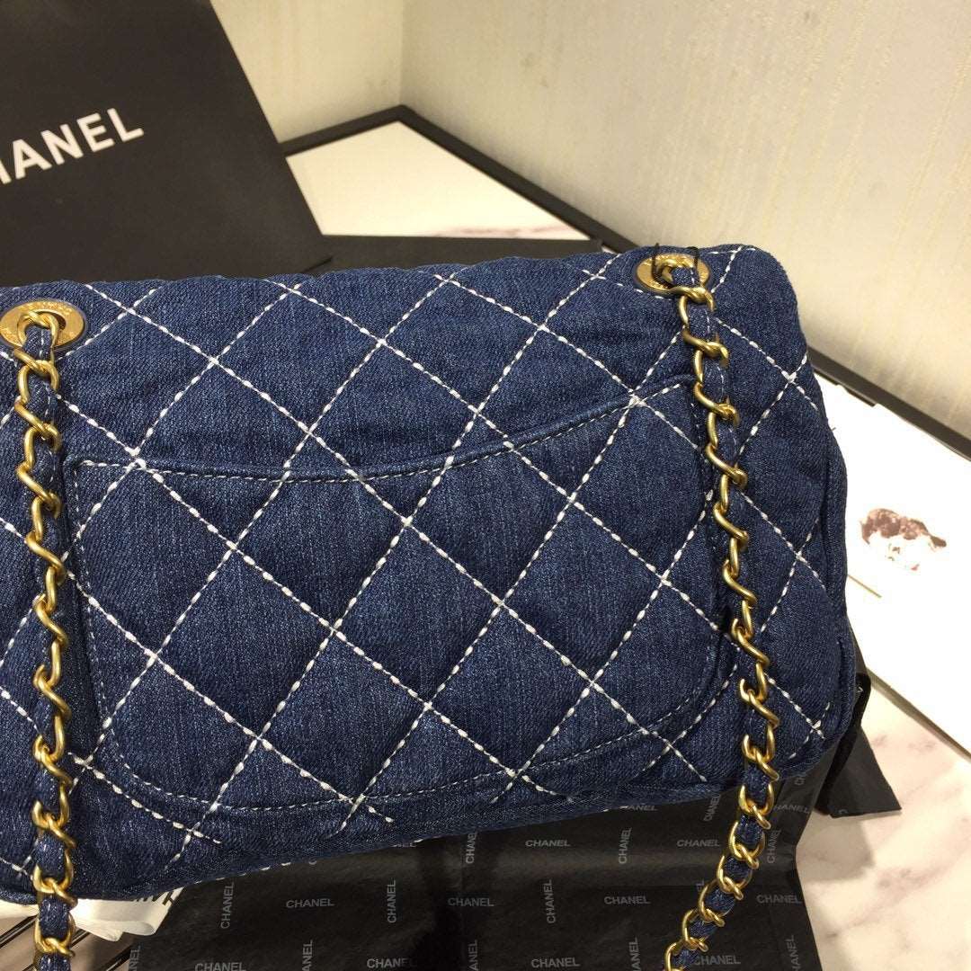 Denim Quilted Flap Bag