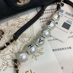 Pearl logo strap Flap Bag Black