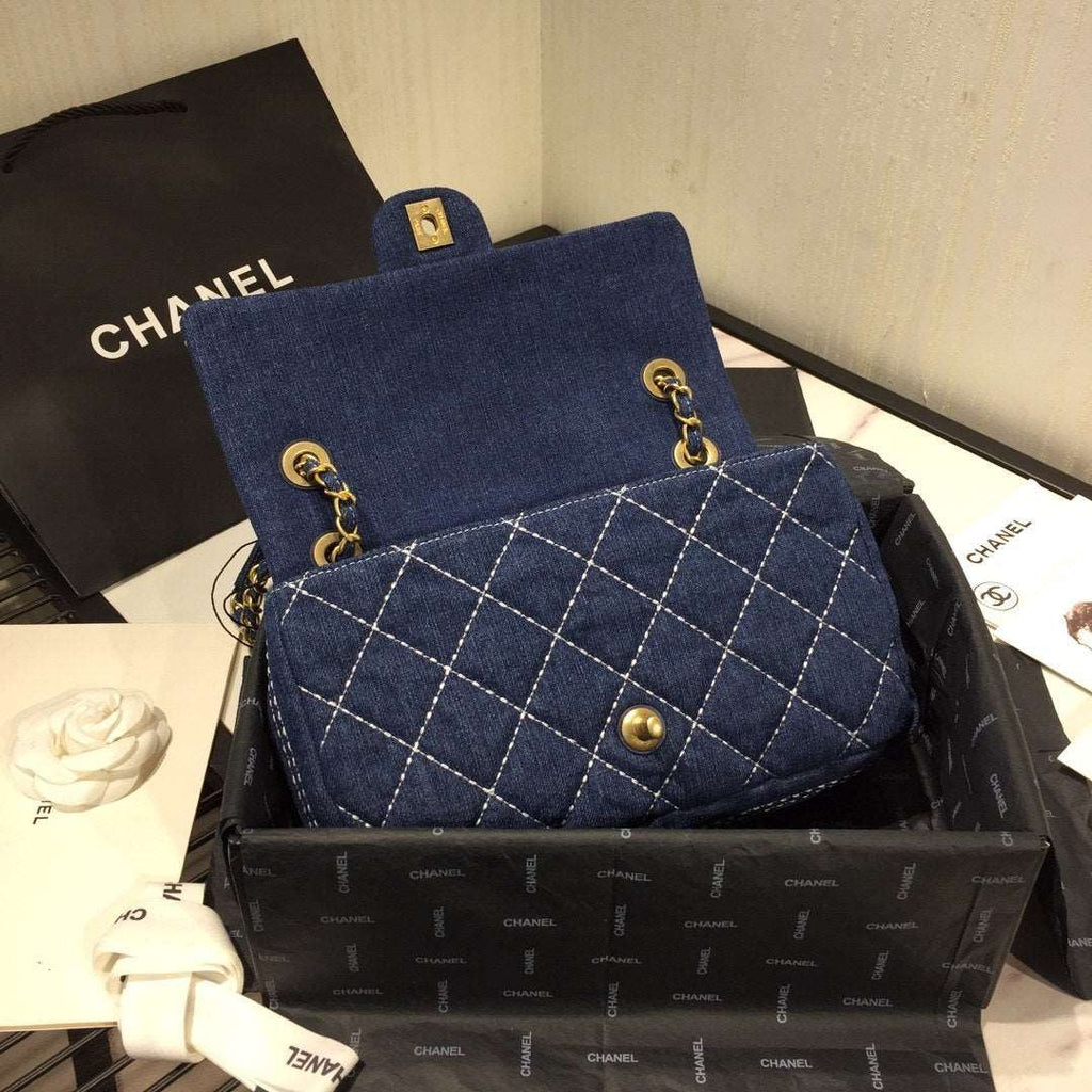 Denim Quilted Flap Bag