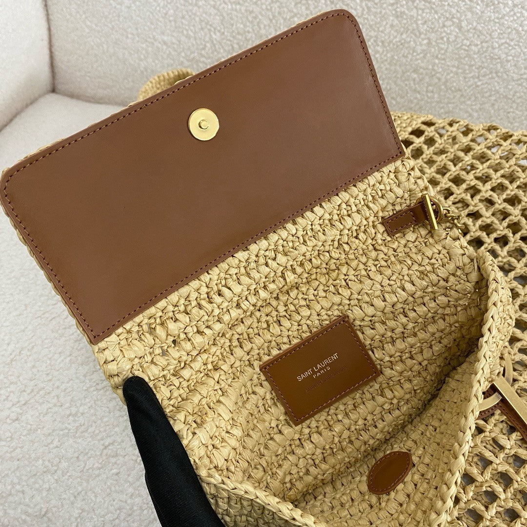 SAINT LAURENT Raffia Icare Tote Bag