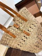 PANIER MEDIUM IN RAFFIA AND VEGETABLE-TANNED LEATHER