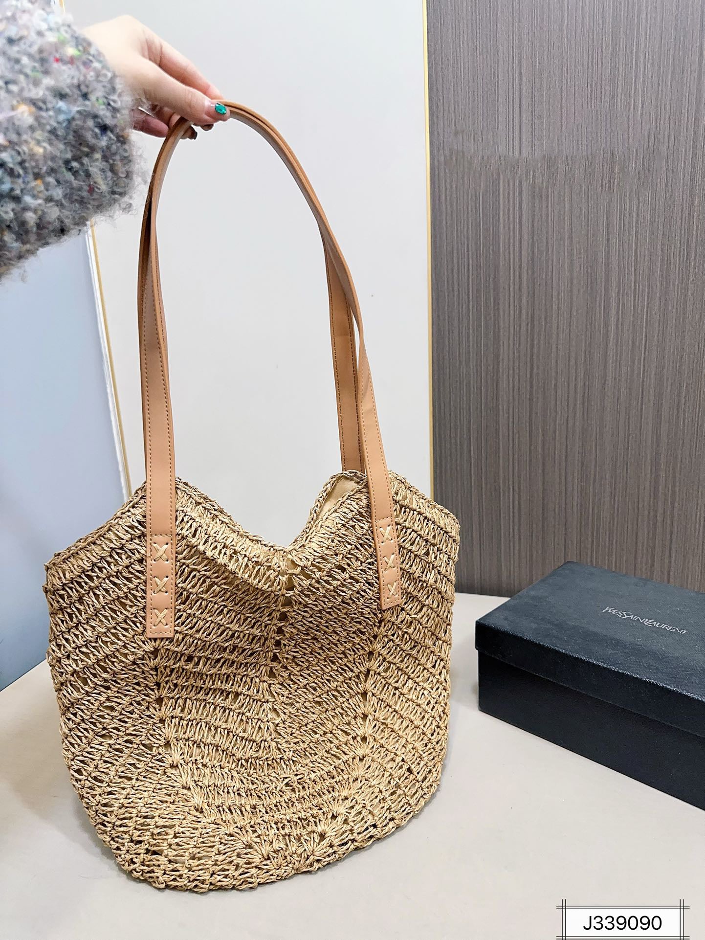 SAINT LAURENT Vacation Casual Raffia Woven Tote Bag 35x32cm
