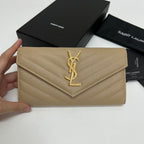 Long Wallet Beige Leather Gold Tone 10772  19cm