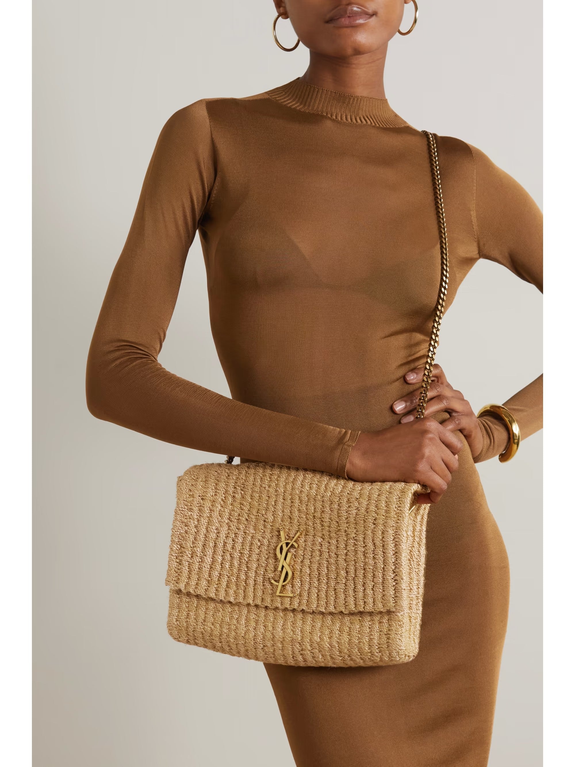 SAINT LAURENT Kate medium raffia shoulder Bag