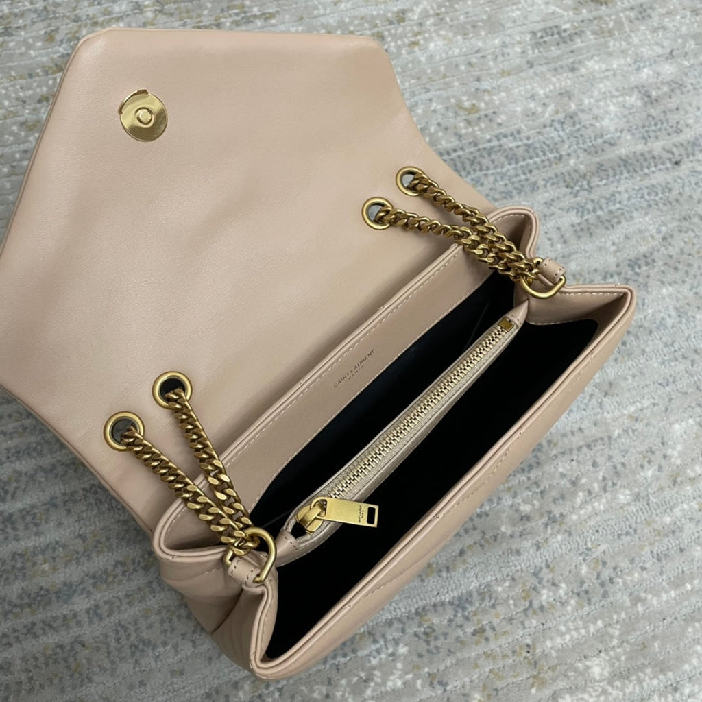 Small Loulou 23 Beige Leather Gold 23x17x9cm