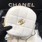 Runway white lambskin Leather Diamond Cut Bag Gold Chain